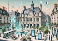 DALLE 2024-11-19 134424 - A detailed landscape illustration of a French city hall undergoing digital transformation The building combines classic French architectural elements